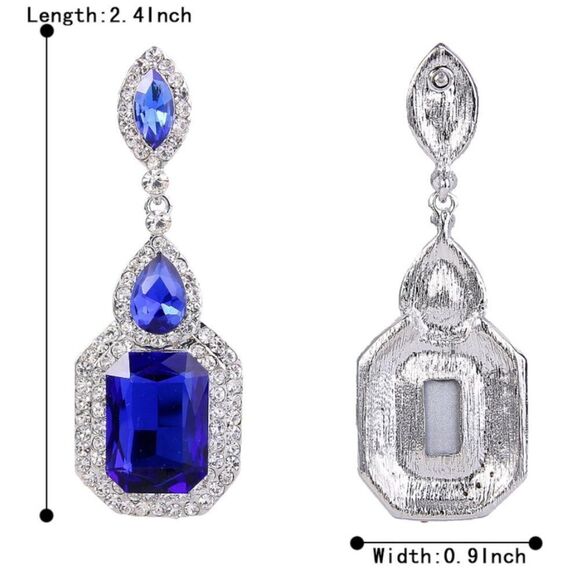 Silver with Blue Sapphire Austrian Crystal Infinity Chandelier Post Earrings - Picture 5 of 5